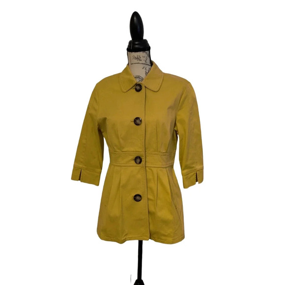 Harold's Yellow Mustard Collared Button Down 3/4 Sleeve Coat Jacket Size 8 - Picture 4 of 7